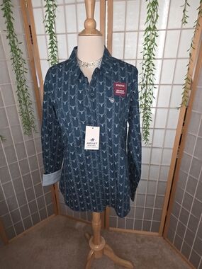 Ariat Womens Teal Patterned Stretch Button-Up Shirt